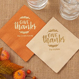 Give Thanks Personalized Cocktail Napkin - Set Of 50