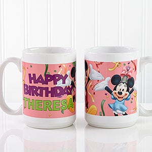 Large Personalized Disney Birthday Coffee Mugs - Mickey Mouse & Minnie Mouse