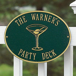 Party Time Personalized Aluminum Deck Plaque - Martini