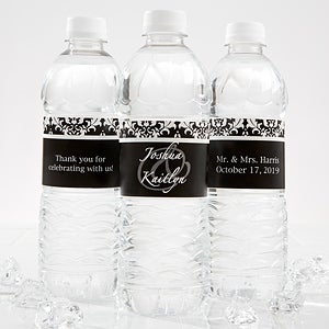 Personalized Damask Wedding Water Bottle Labels - 24 labels