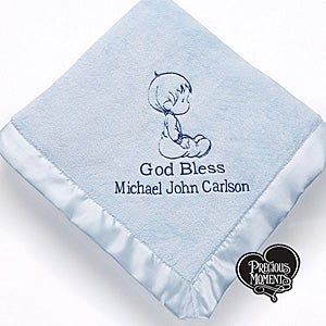 Girls Personalized Baby Blankets   Precious Moments   Blue