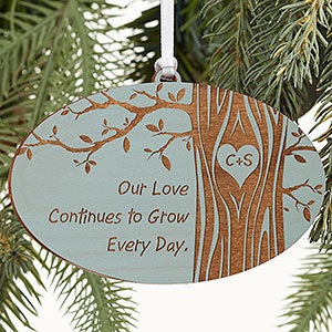 Carved In Love Personalized Blue Stain Wood Ornament