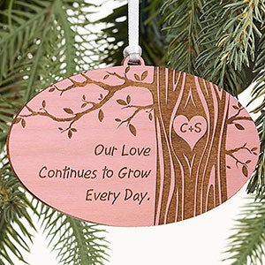 Carved In Love Personalized Pink Stain Wood Ornament