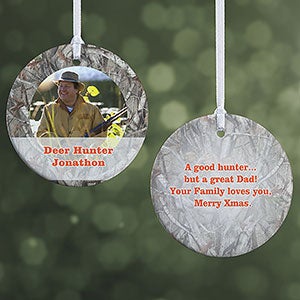 Personalized Photo Christmas Ornaments - Camouflage Hunter - 2-Sided