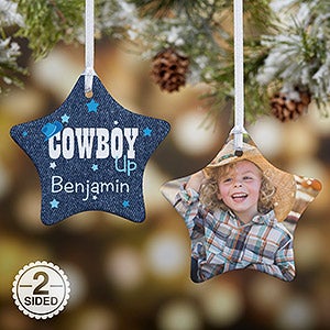 2-Sided Cowgirl & Cowboy Up Personalized Star Ornament