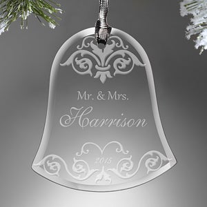 Personalized Wedding Christmas Ornaments   Damask Wedding Bell