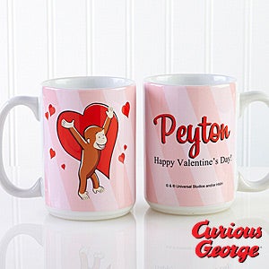 Personalized Curious George Mugs   Valentines Day Heart   Large