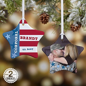 2-Sided All American Military Personalized Photo Ornament