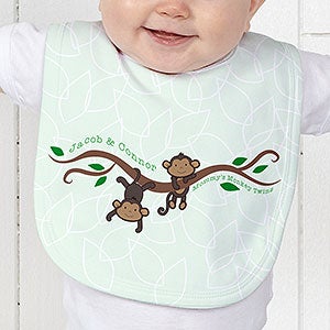 Two Little Monkeys Personalized Baby Bib