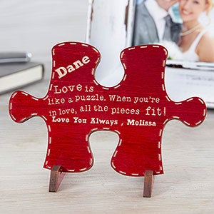 Perfect Match Personalized Red Wood Puzzle Piece