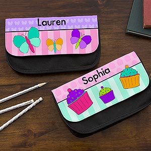 Personalized Girls Pencil Case - Flowers, Butterflies, Ladybugs, Cupcakes