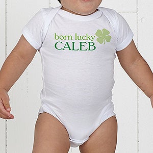 Personalized Four Leaf Clover Baby Bodysuits   Born Lucky