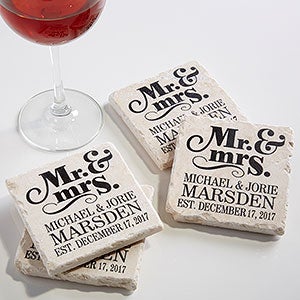 The Happy Couple Personalized Tumbled Stone Coaster Set