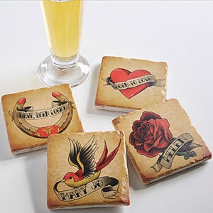 Personalized Coaster Sets   Tumbled Stone   American Tattoo