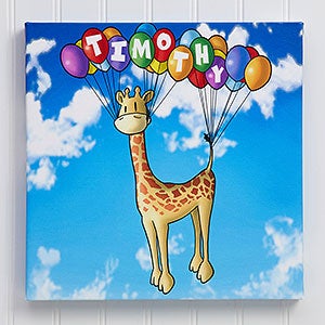 Personalized Kids Wall Art - Floating Zoo Canvas Print - large