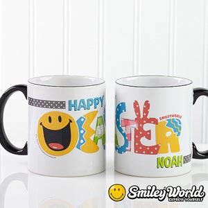 Personalized Smiley Face Easter Coffee Mugs   Black Handle