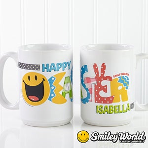 Large Personalized Easter Coffee Mugs   Smiley Face