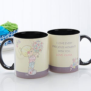 Personalized Precious Moments Coffee Mugs for Mom - Flower Bouquet - Black Handle