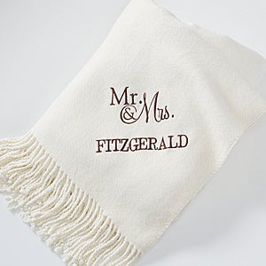 Wedding & Anniversary Embroidered Throw   Ivory