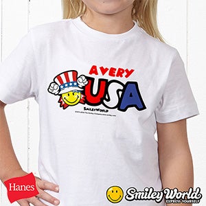 Personalized Patriotic Kids T Shirts   USA Smiley Face