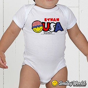 Personalized Patriotic Baby Bodysuits   USA Smiley Face