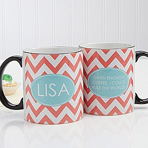 Preppy Chic Personalized Black Handle Mug  11 oz.