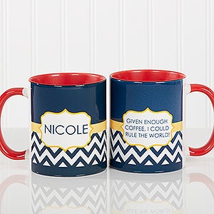 Personalized Large Coffee Mugs - Preppy Chic Chevron - Red Mug