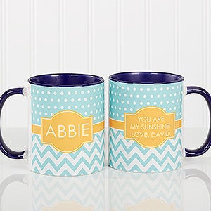 Personalized Large Coffee Mugs - Preppy Chic Chevron - Blue Mug