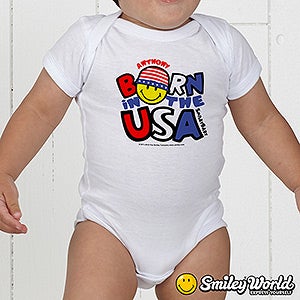 Personalized Patriotic Smiley Face Baby Bodysuit   Born In The USA