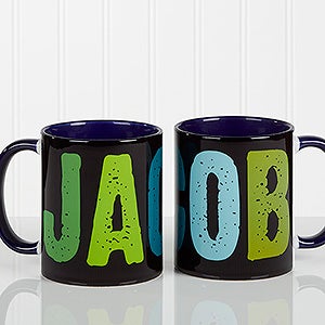 Custom Personalized Name Coffee Mug - Blue Handle - All Mine