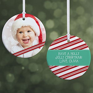 Personalized Photo Christmas Ornaments - Candy Cane - 2-Sided