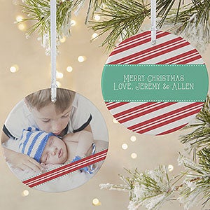 Custom Photo Christmas Ornament - Candy Cane Stripe