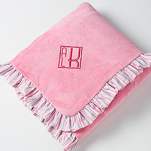 Pink Velour Embroidered Baby Blanket