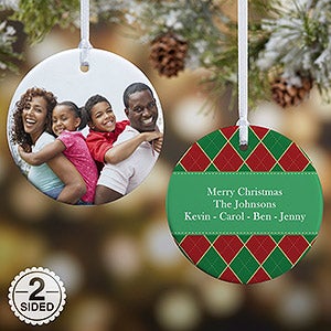 2-Sided Christmas Argyle Personalized Photo Ornament