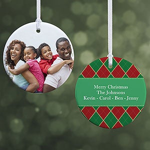 Personalized Photo Christmas Ornament - Argyle - 2-Sided