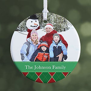 Personalized Photo Christmas Ornament - Argyle - 1-Sided