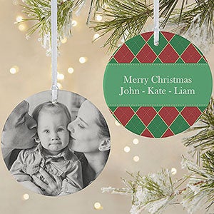 Custom Photo Ornament - Christmas Argyle