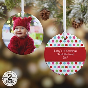 2-Sided Polka Dot Christmas Personalized Photo Ornament