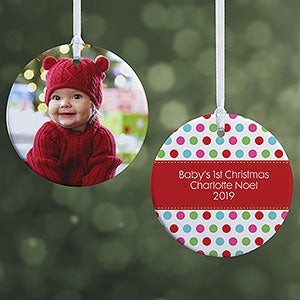 Personalized Photo Christmas Ornament - Baby - Polka Dot - 2-Sided