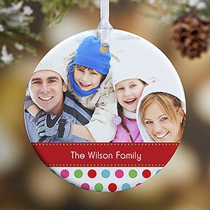 1-Sided Polka Dot Christmas Personalized Photo Ornament