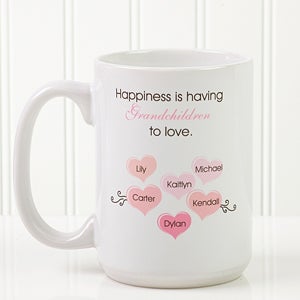 Personalized Coffee Mug - Happiness is having grandchildren - 15oz.