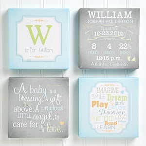 Personalized Baby Canvas Art Prints - Baby Birth Info - Set of 4