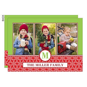 Holiday Monogram Personalized Photo Cards- 3 Photo