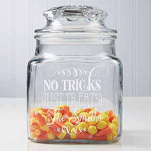 No Tricks, Just Treats Engraved Glass Jar