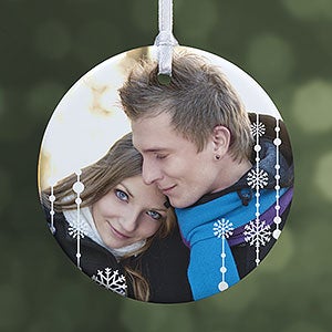 Personalized Photo Christmas Ornament - Blue Snowflakes - 1-Sided