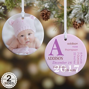 2-Sided All About Baby Photo Personalized Birth Ornament