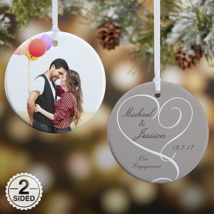 2-Sided Our Engagement Photo Personalized Ornament