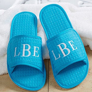 Embroidered Aqua Waffle Weave Spa Slippers- Monogram