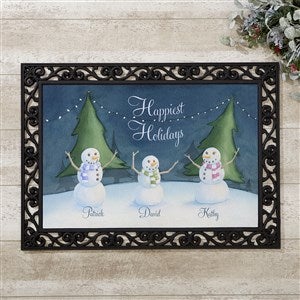 Personalized Winter Watercolor Snowman Doormat - Our Snowman Family