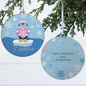 Precious Moments Penguin Personalized Wood Christmas Ornament